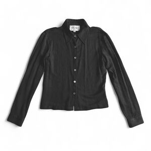 90s Celine minimalist avant garde black button up collared blouse